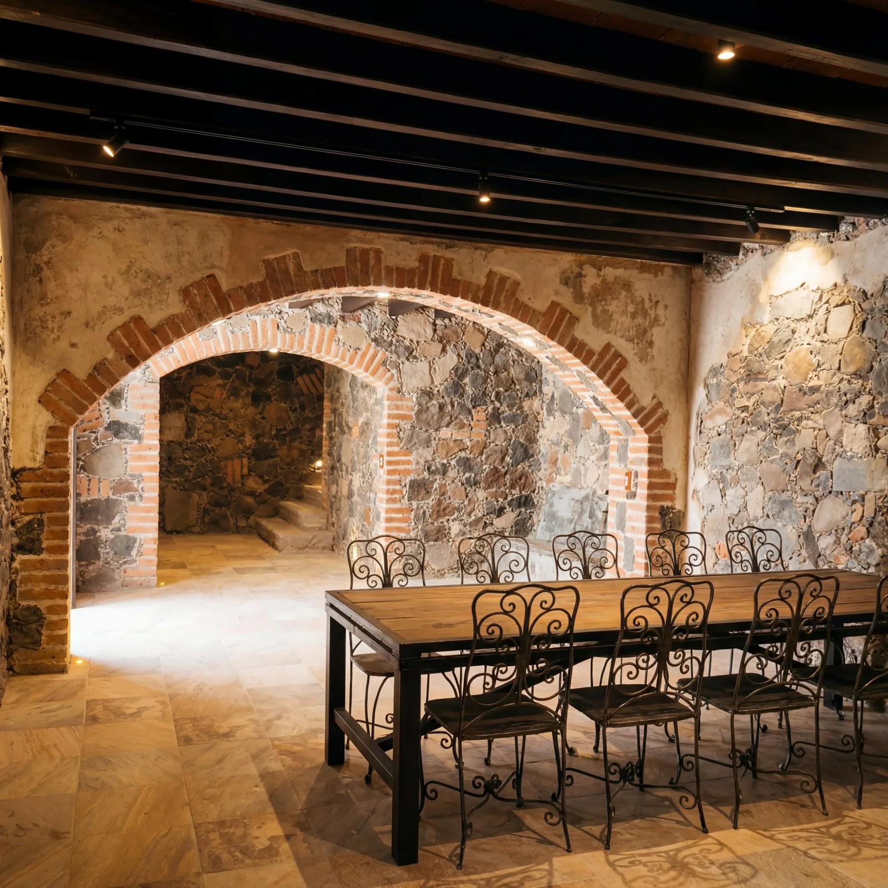 Sótano con arcos de ladrillo